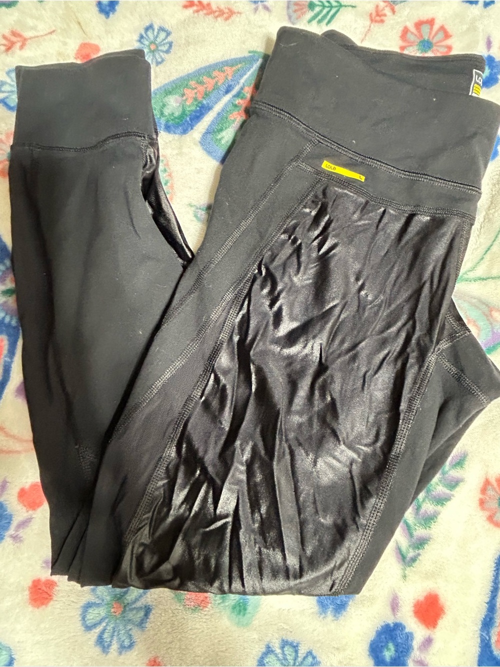 Lole Black Leggings with Yellow Logo Tab